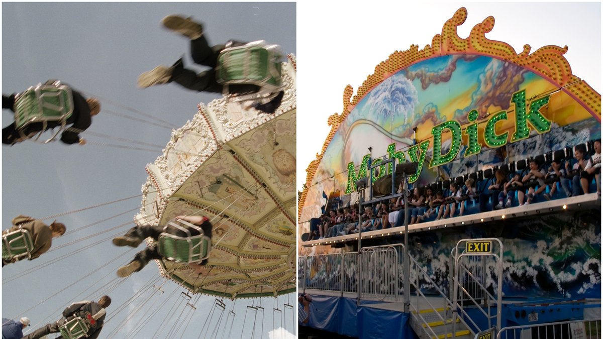I Illinois flög ett barn ur attraktionen Moby Dick Carnival ride (t.h).